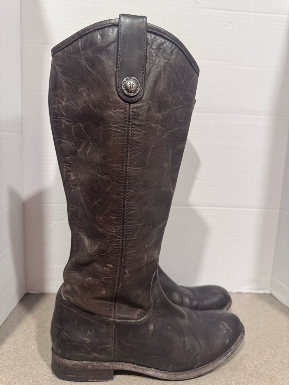 Frye Brown Distressed Melissa Tall Leather Equestrian Riding Boots Size 8 1/2B